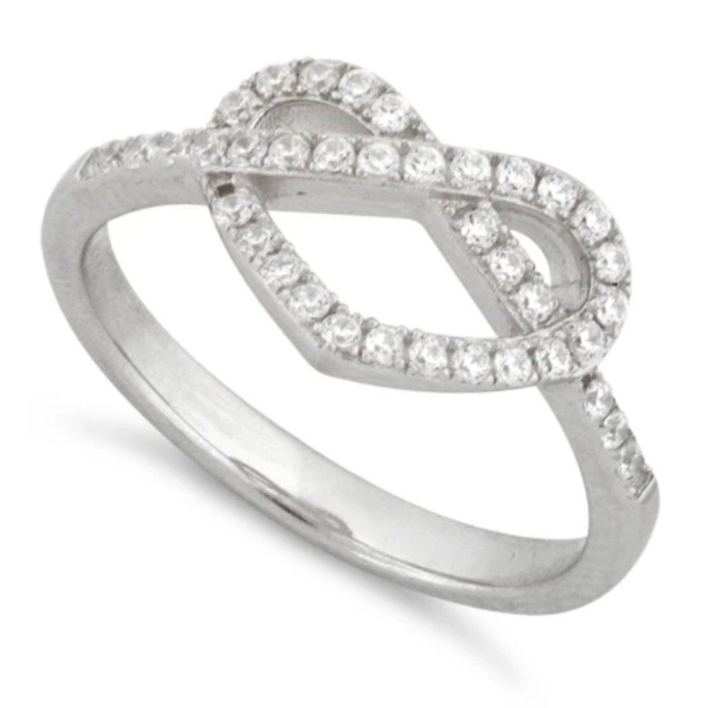 925 Sterling Silver CZ Diamond Heart Knot Sizes 6&7